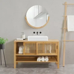 Meuble Sous Lavabo|[En.Casa] Meuble sous lavabo Hvaler bambou 60 x 100 x 45 cm en.casa