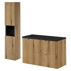 [En.Casa] Meuble sous lavabo NEWPORT 90 x 60 x 40 cm effet chêne noir en.casa