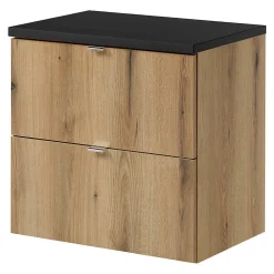[En.Casa] Meuble sous lavabo NEWPORT avec 2 tiroirs 60 x 60 x 40 cm effet chêne noir en.casa