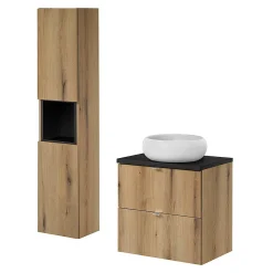 [En.Casa] Meuble sous lavabo NEWPORT avec 2 tiroirs 60 x 60 x 40 cm effet chêne noir en.casa