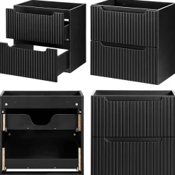 [En.Casa] Meuble sous lavabo Newport 61 x 60 x 40 cm noir effet chêne en.casa