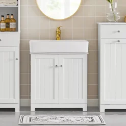 Meuble Sous Lavabo|Sobuy Meuble Sous Lavabo Salle de Bain à 2 étages 2 Portes, BZR18-W,
