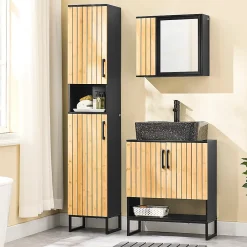 Sobuy Meuble sous Lavabo Salle de Bain 60 cm en Bambou et Métal pour Espace Réduit, BZR202-SCH
