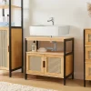 Armoire De Salle De Bains|Meuble De Salle De Bains Faible Profondeur|[En.Casa] Meuble sous lavabo Tervola bambou 60 x 60 x 35 cm noir naturel aspect rotin en.casa