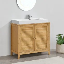 Meuble Sous Lavabo|[En.Casa] Meuble sous lavabo Värmdö avec 2 portes en bambou 60 x 67 x 30 cm en.casa