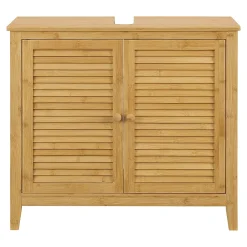 Meuble Sous Lavabo|[En.Casa] Meuble sous lavabo Värmdö avec 2 portes en bambou 60 x 67 x 30 cm en.casa