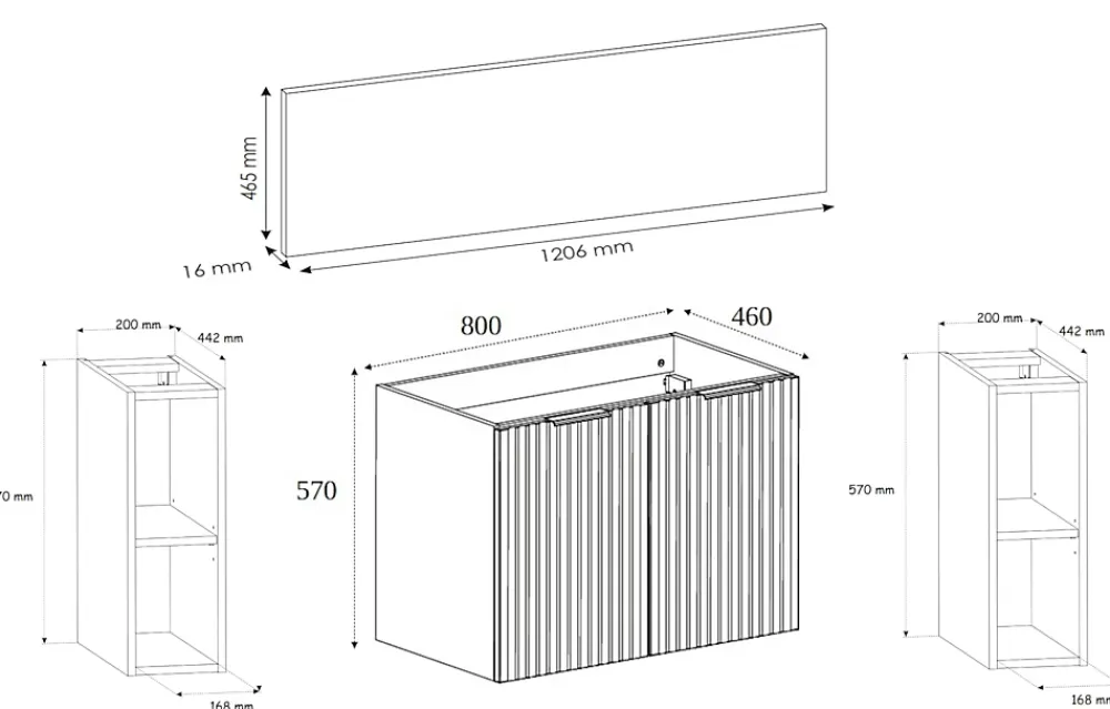 Furnidea Meuble sous vasque à 2 portes FLOW CACHEMIRE 120 cm avec 2 x l'étagères - extensions et plan