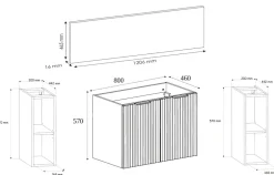 Meuble Vasque|Furnidea Meuble sous vasque à 2 portes FLOW CHÊNE 120 cm avec 2 x l'étagères - extensions et plan