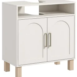 Homcom Meuble sous vasque - 2 portes, étagère, niche - MDF crème