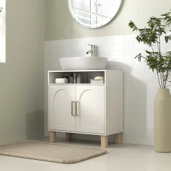 Homcom Meuble sous vasque - 2 portes, étagère, niche - MDF crème