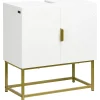 Meuble Sous-Vasque|kleankin Meuble sous vasque - 2 portes - dim. 60L x 30l x 65H cm - acier doré MDF blanc