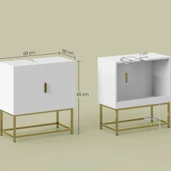 Meuble Sous-Vasque|kleankin Meuble sous vasque - 2 portes - dim. 60L x 30l x 65H cm - acier doré MDF blanc