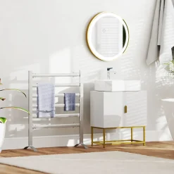 Meuble Sous-Vasque|kleankin Meuble sous vasque - 2 portes - dim. 60L x 30l x 65H cm - acier doré MDF blanc