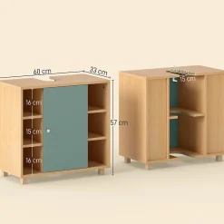 Meuble Sous-Vasque|Homcom Meuble sous vasque 6 niches porte étagère dim. 60 x 33 x 57 cm effet bois clair vert d'eau
