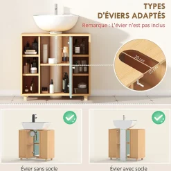 Meuble Sous-Vasque|Homcom Meuble sous vasque 6 niches porte étagère dim. 60 x 33 x 57 cm effet bois clair vert d'eau