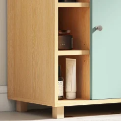 Meuble Sous-Vasque|Homcom Meuble sous vasque 6 niches porte étagère dim. 60 x 33 x 57 cm effet bois clair vert d'eau