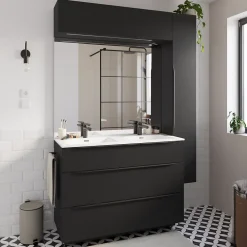 Meuble Buanderie| Meuble sous vasque à poser noir mat l.120 x H.88 x P.50 cm, Pamili