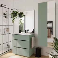 Meuble Buanderie|Meuble Sous-Vasque| Meuble sous vasque à poser vert sauge mat l.80 x H.88 x P.50 cm, Pamili