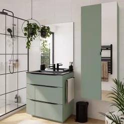 Meuble Buanderie|Meuble Sous-Vasque| Meuble sous vasque à poser vert sauge mat l.80 x H.88 x P.50 cm, Pamili
