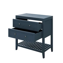 Meuble Buanderie|Meuble Vasque|GoodHome Meuble sous vasque à poser 2 tiroirs 1 niche bleu mat l.80 cm + plan de toilette, Perma