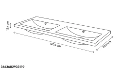 GoodHome Meuble sous vasque à poser 4 tiroirs 1 niche placage chêne l.120 cm Perma + plan double vasque céramique blanc Nira,