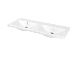 GoodHome Meuble sous vasque à poser 4 tiroirs 1 niche placage chêne l.120 cm Perma + plan double vasque céramique blanc Nira,