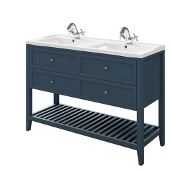 GoodHome Meuble sous vasque à poser 4 tiroirs 1 niche bleu mat l.120 cm Perma + plan double vasque Lana,