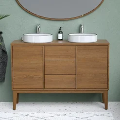 Meuble De Salle De Bains Faible Profondeur|GoodHome Meuble sous vasque à poser placage chêne H.82 x P.45 x l.120 cm Kabayan