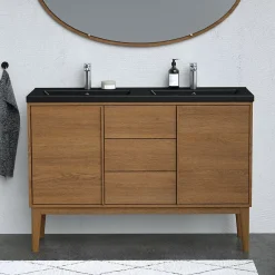 Meuble De Salle De Bains Faible Profondeur|GoodHome Meuble sous vasque à poser placage chêne H.82 x P.45 x l.120 cm Kabayan