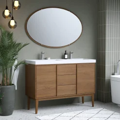 Meuble De Salle De Bains Faible Profondeur|GoodHome Meuble sous vasque à poser placage chêne H.82 x P.45 x l.120 cm Kabayan