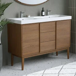 Meuble De Salle De Bains Faible Profondeur|GoodHome Meuble sous vasque à poser placage chêne H.82 x P.45 x l.120 cm Kabayan