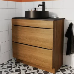 GoodHome Meuble sous vasque à poser effet noyer l.80 x H.82 x P.45 cm, Imandra