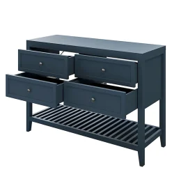 GoodHome Meuble sous vasque à poser 4 tiroirs 1 niche bleu mat l.120 cm Perma + plan de toilette,