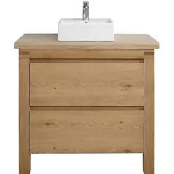 Cooke & Lewis Meuble sous vasque à poser chêne massif et plaqué chêne l.90 cm + plan de toilette en chêne, Harmon