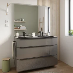 Meuble sous vasque à poser gris anthracite l.120 x H.88 x P.50 cm, Pamili