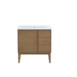 GoodHome Meuble sous vasque à poser placage chêne H.82 x P.45 x l.80 cm Kabayan