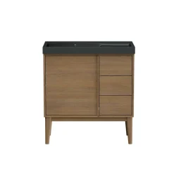 GoodHome Meuble sous vasque à poser placage chêne H.82 x P.45 x l.80 cm Kabayan
