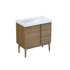 GoodHome Meuble sous vasque à poser placage chêne H.82 x P.45 x l.80 cm Kabayan