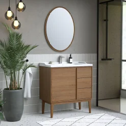 GoodHome Meuble sous vasque à poser placage chêne H.82 x P.45 x l.80 cm Kabayan