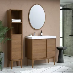 GoodHome Meuble sous vasque à poser placage chêne H.82 x P.45 x l.80 cm Kabayan