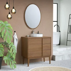 GoodHome Meuble sous vasque à poser placage chêne H.82 x P.45 x l.80 cm Kabayan