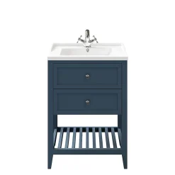 Meuble Vasque|GoodHome Meuble sous vasque à poser 2 tiroirs 1 niche bleu mat l.60 cm Perma + plan vasque Nira,