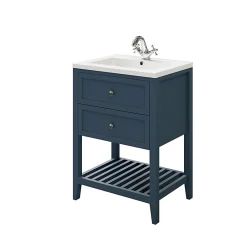 Meuble Vasque|GoodHome Meuble sous vasque à poser 2 tiroirs 1 niche bleu mat l.60 cm Perma + plan vasque Nira,