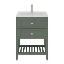 GoodHome Meuble sous vasque à poser 2 tiroirs 1 niche vert mat l.60 x H.80,6 x P.45 cm, Perma