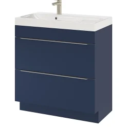 GoodHome Meuble sous vasque à poser bleu nuit mat l.80 x H.82 x P.45 cm, Imandra