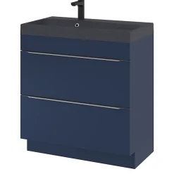GoodHome Meuble sous vasque à poser bleu nuit mat l.80 x H.82 x P.45 cm, Imandra