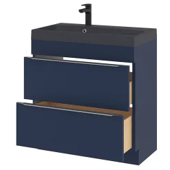 GoodHome Meuble sous vasque à poser bleu nuit mat l.80 x H.82 x P.45 cm, Imandra