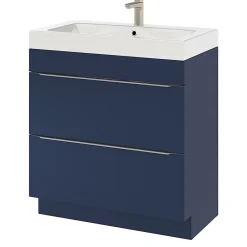 GoodHome Meuble sous vasque à poser bleu nuit mat l.80 x H.82 x P.45 cm, Imandra