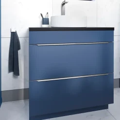 GoodHome Meuble sous vasque à poser bleu nuit mat l.80 x H.82 x P.45 cm, Imandra
