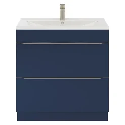 GoodHome Meuble sous vasque à poser bleu nuit mat l.80 x H.82 x P.45 cm, Imandra